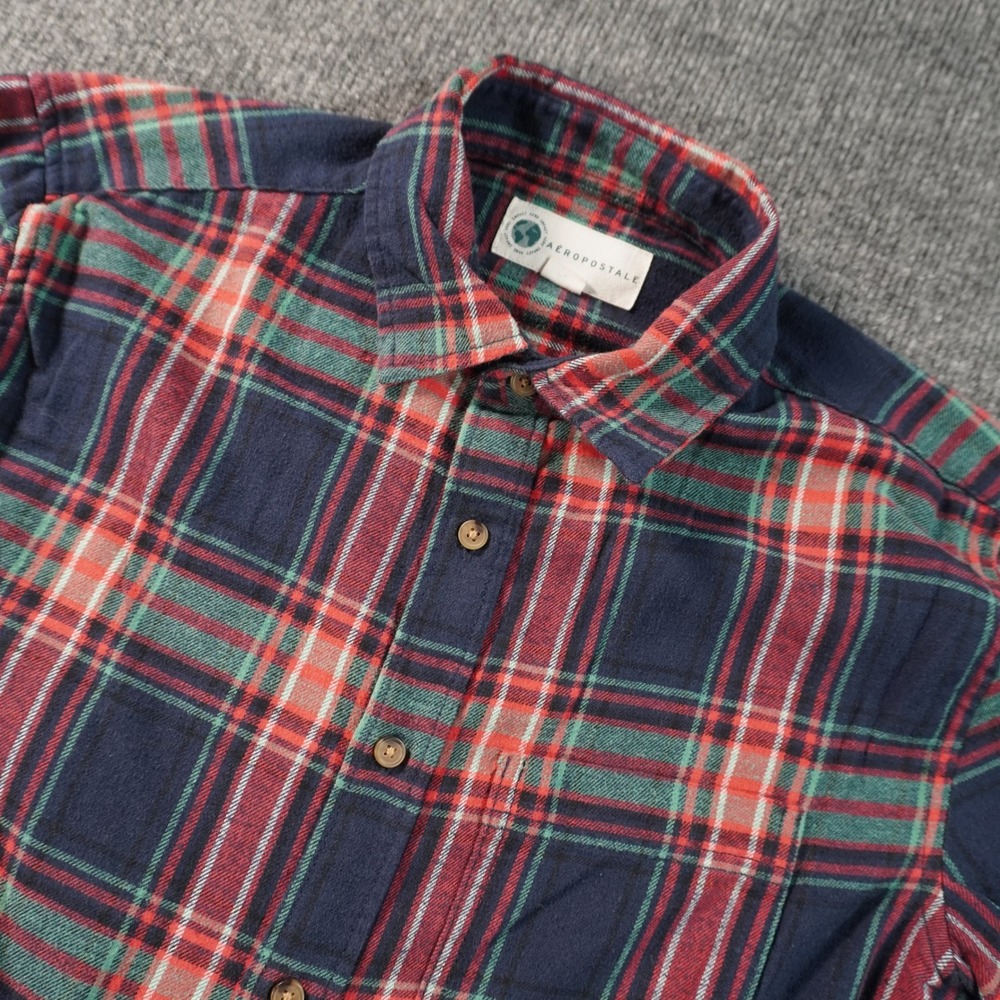 Aeropostale Flannel Shirt Mens Small Blue Red Plaid Aero Impact Long Sleeve
